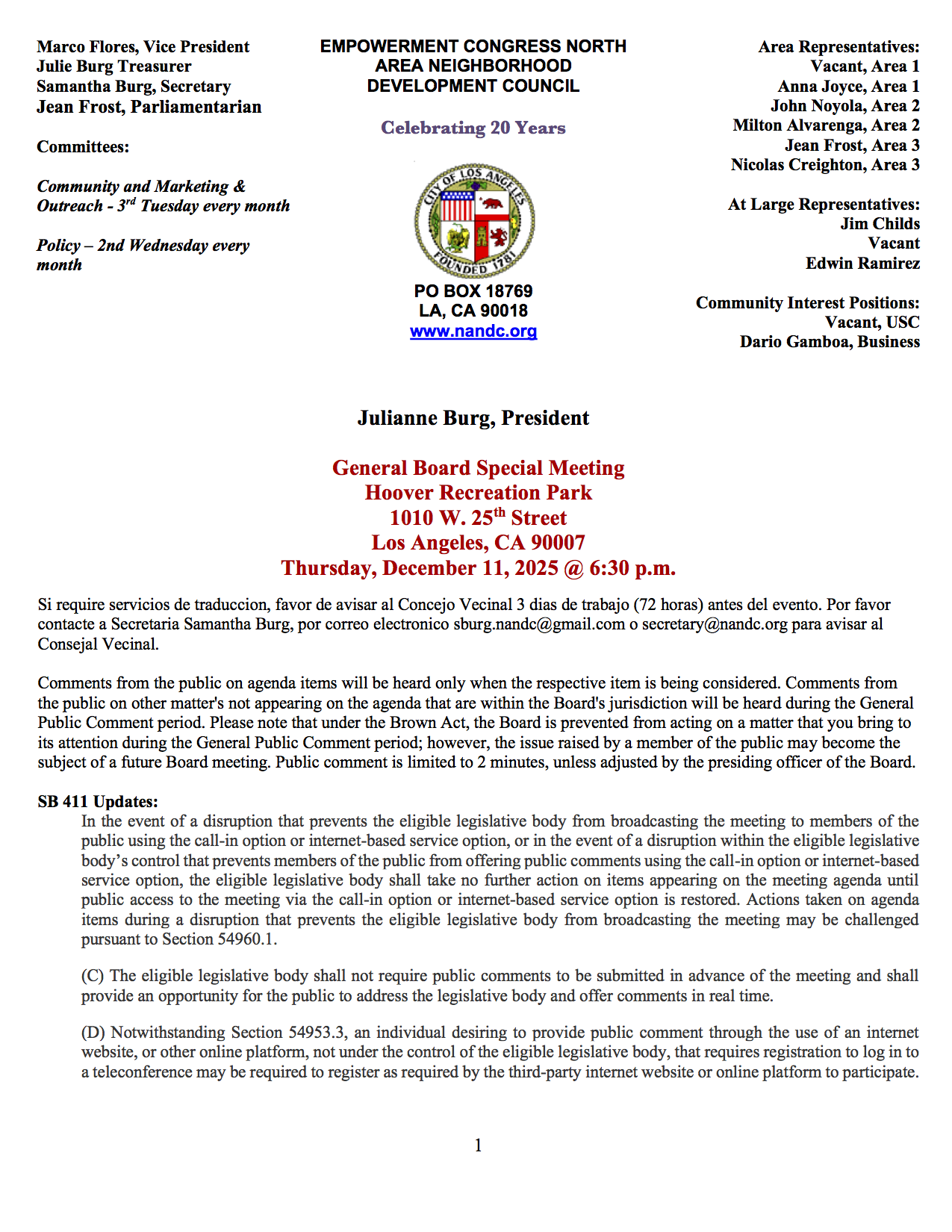 General Board Special Meeting