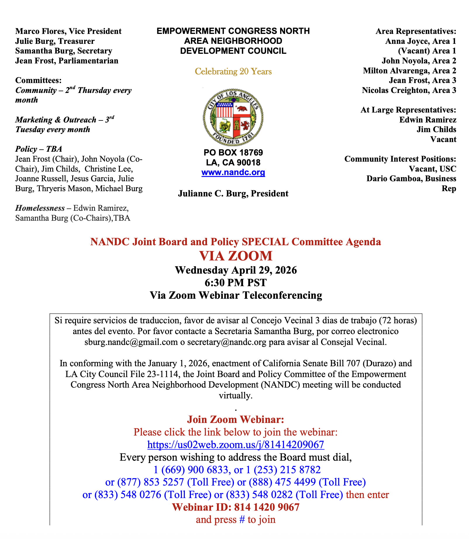 NANDC Joint Board and Policy Committee  Special Meeting